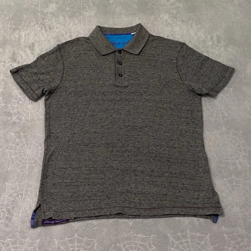 Robert Graham Polo Shirt Mens M Gray Color Pop Short Sleeve Lightweight Stretch